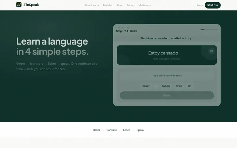 Screenshot of the 4ToSpeak homepage