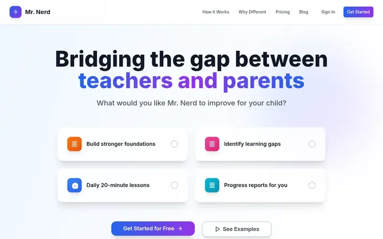 Screenshot of the Mr. Nerd homepage