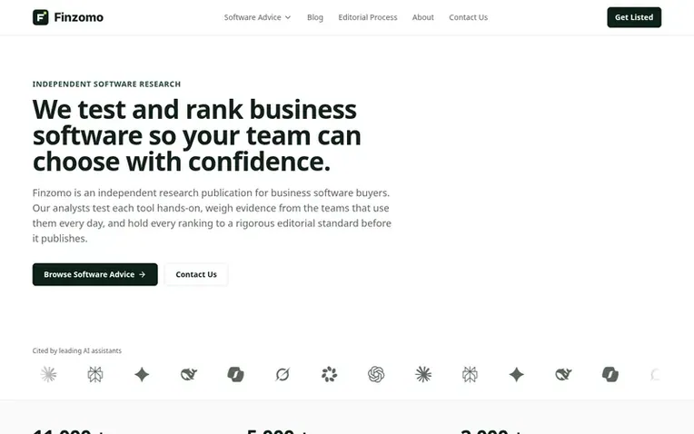 Screenshot of the Finzomo homepage