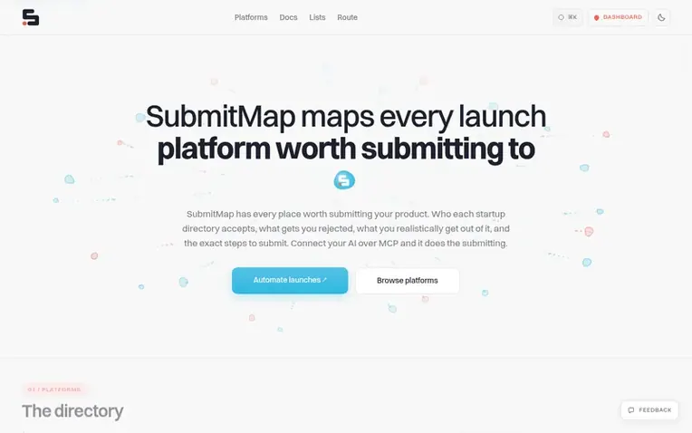 Screenshot of the SubmitMap homepage